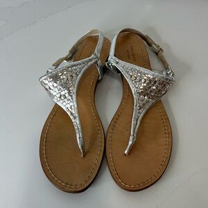 Kate Spade Womens Silver Leather Woven Sandals Ankle Strap Made in Italy Size 8